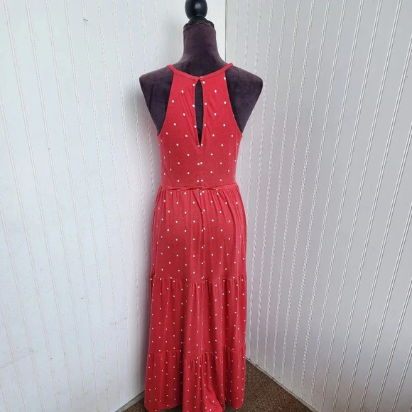 Old Navy Coral Polka Dot Pink Maxi Dress Sleeveless Dress Halter Keyhole Rayon S - Picture 9 of 14